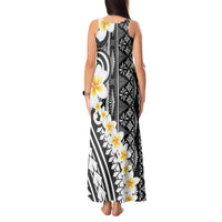 Black Vintage Tonga Ngatu Pattern With Plumeria Tank Maxi Dress LT05 - Polynesian Pride