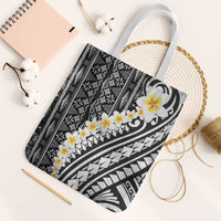 Black Vintage Tonga Ngatu Pattern With Plumeria Tote Bag - Polynesian Pride