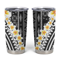Black Vintage Tonga Ngatu Pattern With Plumeria Tumbler Cup LT05 Black - Polynesian Pride