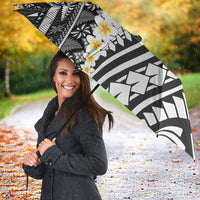 Black Vintage Tonga Ngatu Pattern With Plumeria Umbrella LT05 - Polynesian Pride