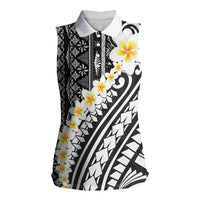 Black Vintage Tonga Ngatu Pattern With Plumeria Women Sleeveless Polo Shirt LT05 Female Black - Polynesian Pride