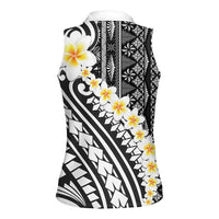 Black Vintage Tonga Ngatu Pattern With Plumeria Women Sleeveless Polo Shirt LT05 - Polynesian Pride