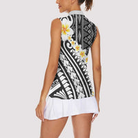 Black Vintage Tonga Ngatu Pattern With Plumeria Women Sleeveless Polo Shirt LT05 - Polynesian Pride