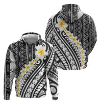 Black Vintage Tonga Ngatu Pattern With Plumeria Zip Hoodie LT05 - Polynesian Pride