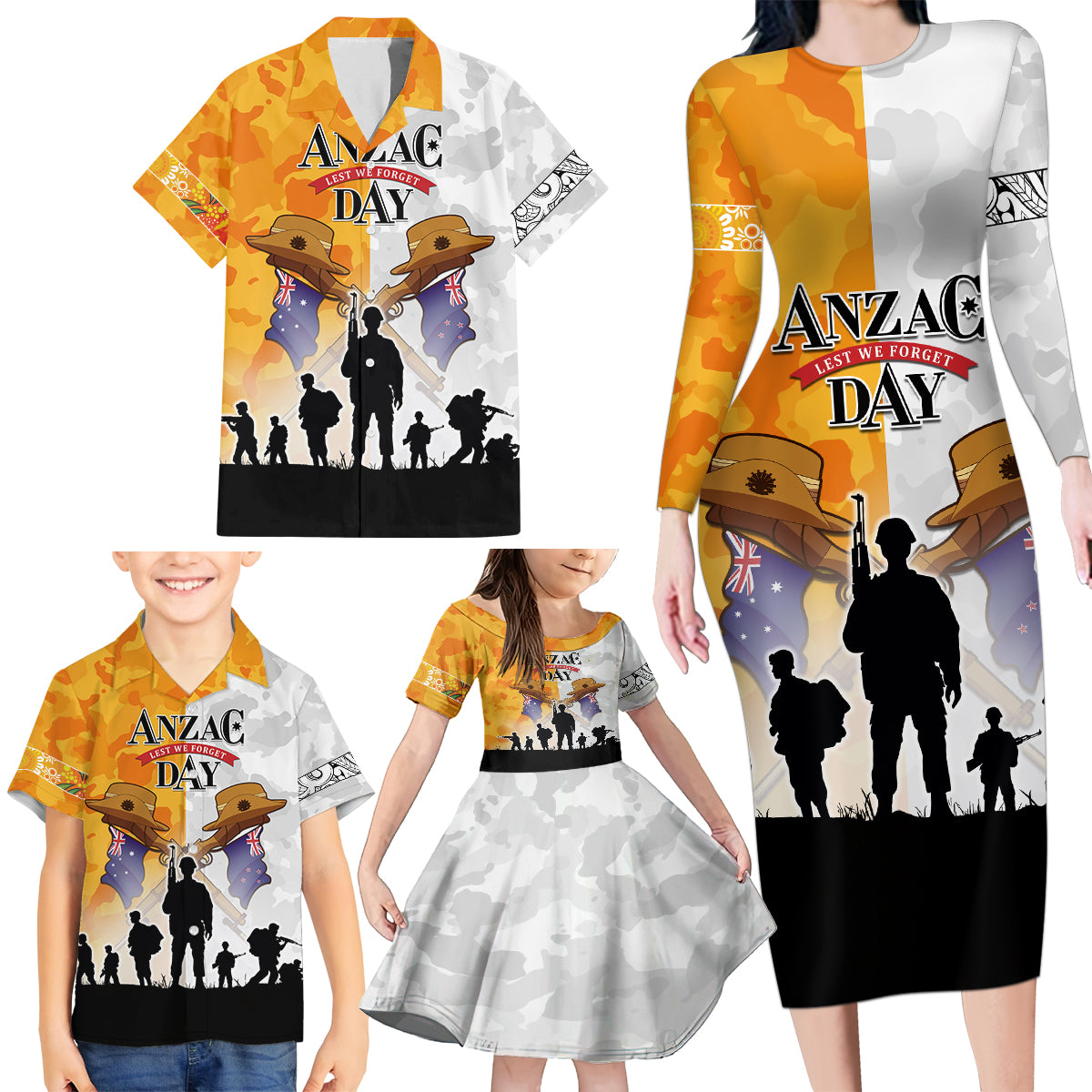 Australia And New Zealand ANZAC Day Family Matching Long Sleeve Bodycon Dress and Hawaiian Shirt Lest We Forget LT05 - Polynesian Pride