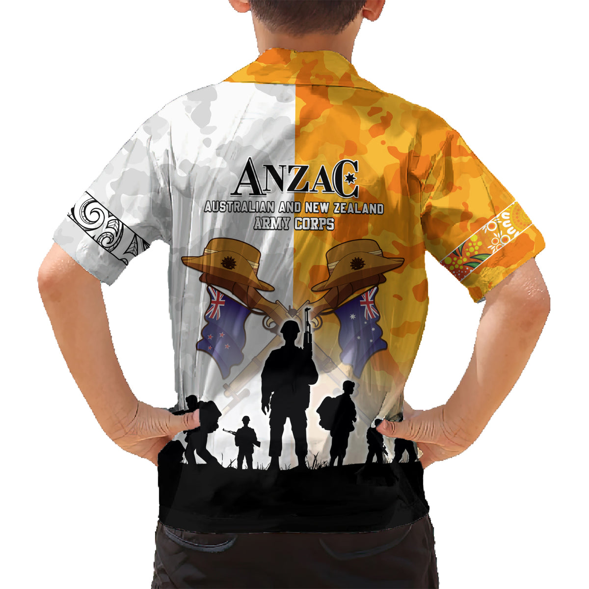 Australia And New Zealand ANZAC Day Family Matching Short Sleeve Bodycon Dress and Hawaiian Shirt Lest We Forget LT05 - Polynesian Pride