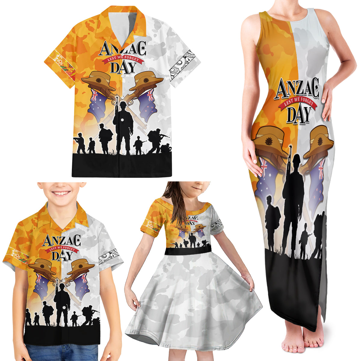 Australia And New Zealand ANZAC Day Family Matching Tank Maxi Dress and Hawaiian Shirt Lest We Forget LT05 - Polynesian Pride