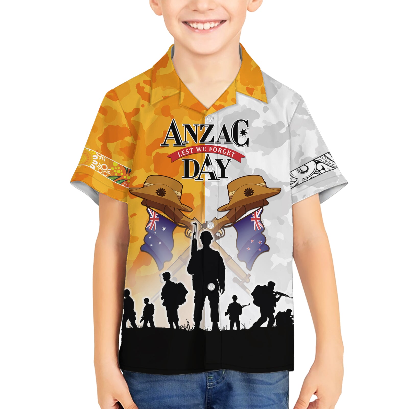 Australia And New Zealand ANZAC Day Kid Hawaiian Shirt Lest We Forget LT05 Kid Yellow - Polynesian Pride