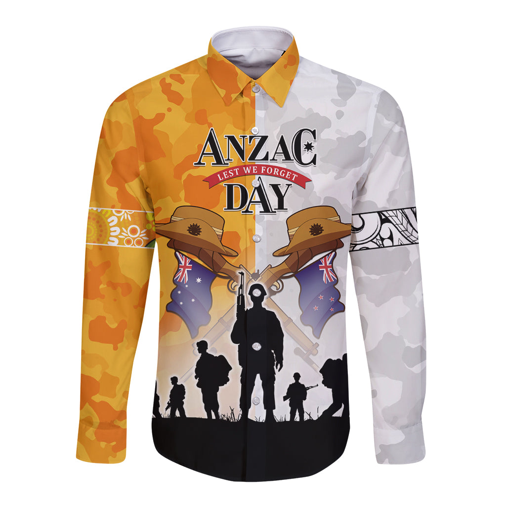 Australia And New Zealand ANZAC Day Long Sleeve Button Shirt Lest We Forget LT05 Unisex Yellow - Polynesian Pride