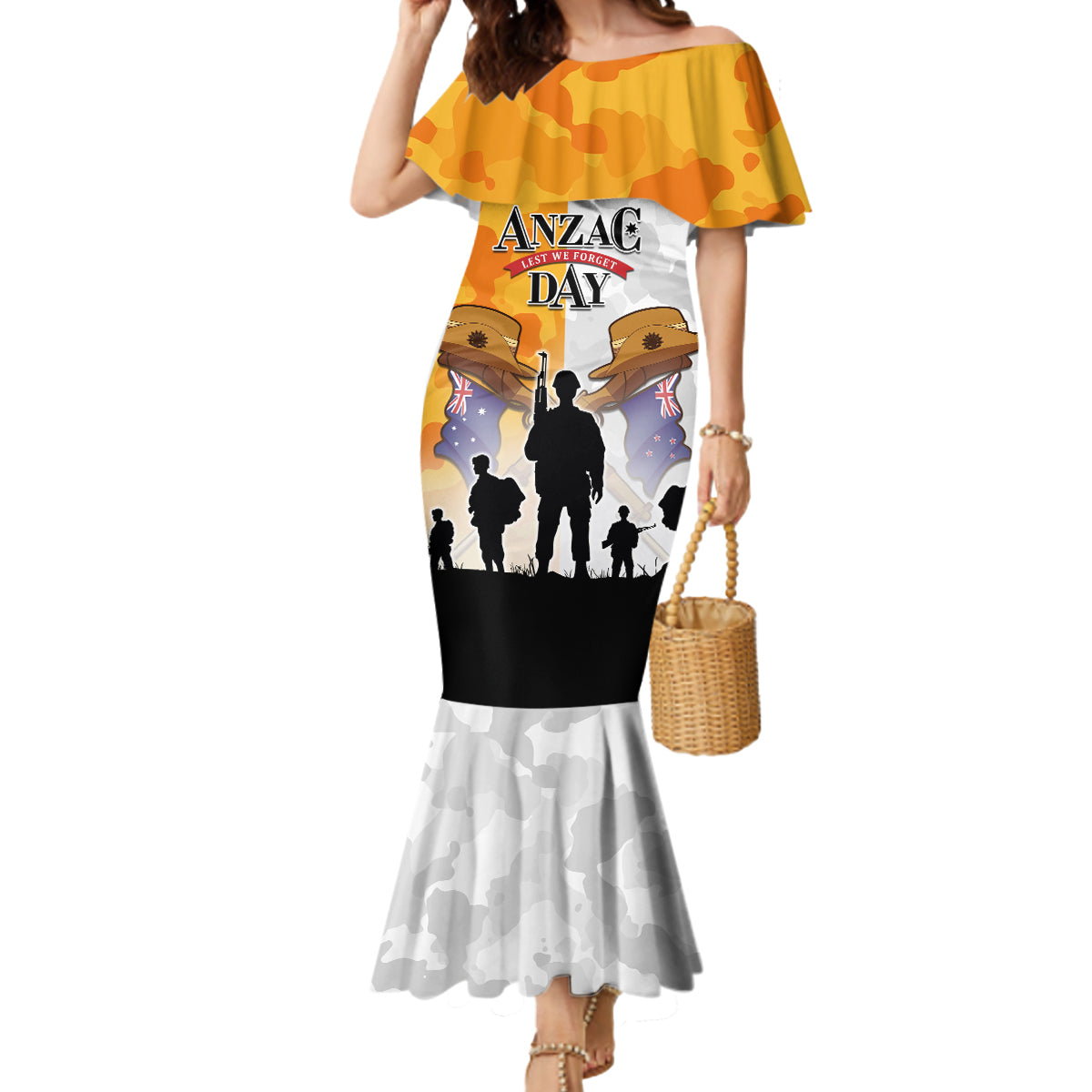 Australia And New Zealand ANZAC Day Mermaid Dress Lest We Forget LT05 Women Yellow - Polynesian Pride