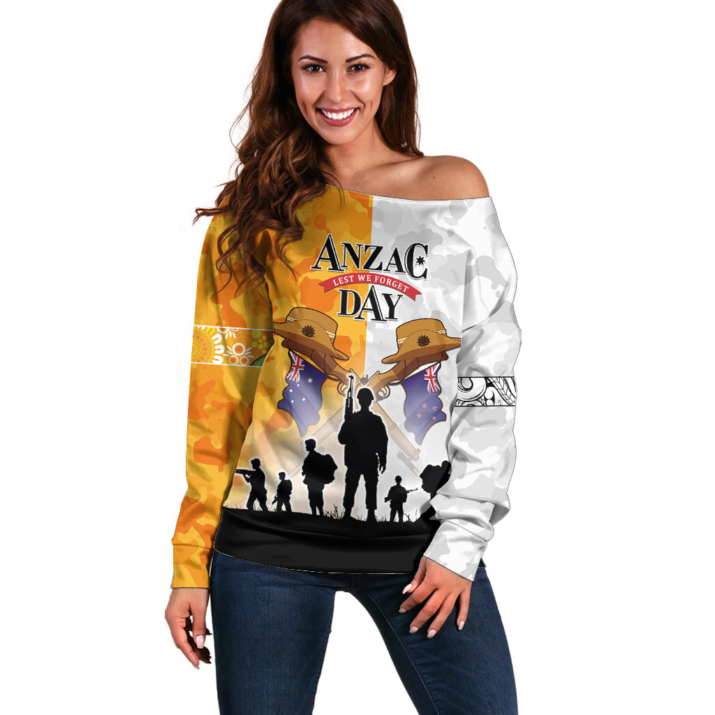 Australia And New Zealand ANZAC Day Off Shoulder Sweater Lest We Forget LT05 Women Yellow - Polynesian Pride