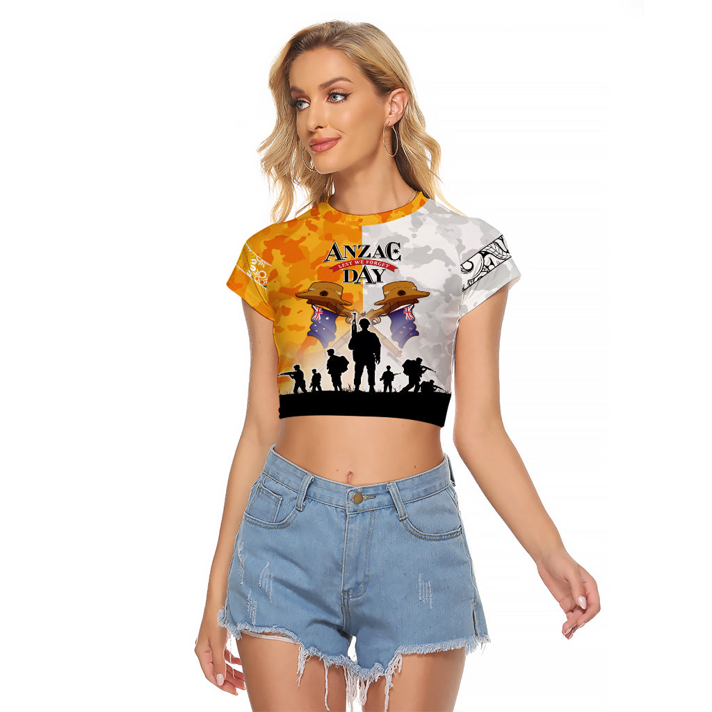 Australia And New Zealand ANZAC Day Raglan Cropped T Shirt Lest We Forget LT05 Female Yellow - Polynesian Pride