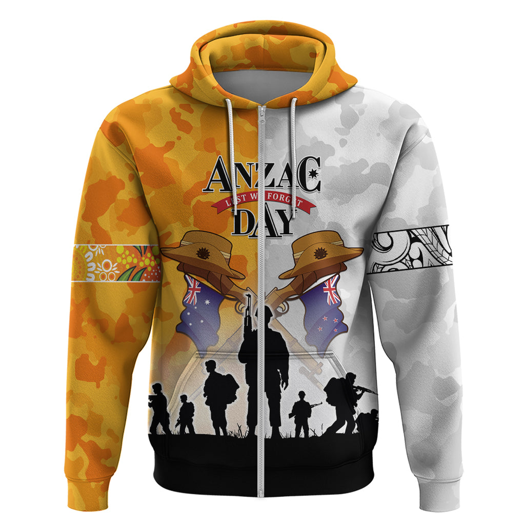 Australia And New Zealand ANZAC Day Zip Hoodie Lest We Forget LT05 Zip Hoodie Yellow - Polynesian Pride