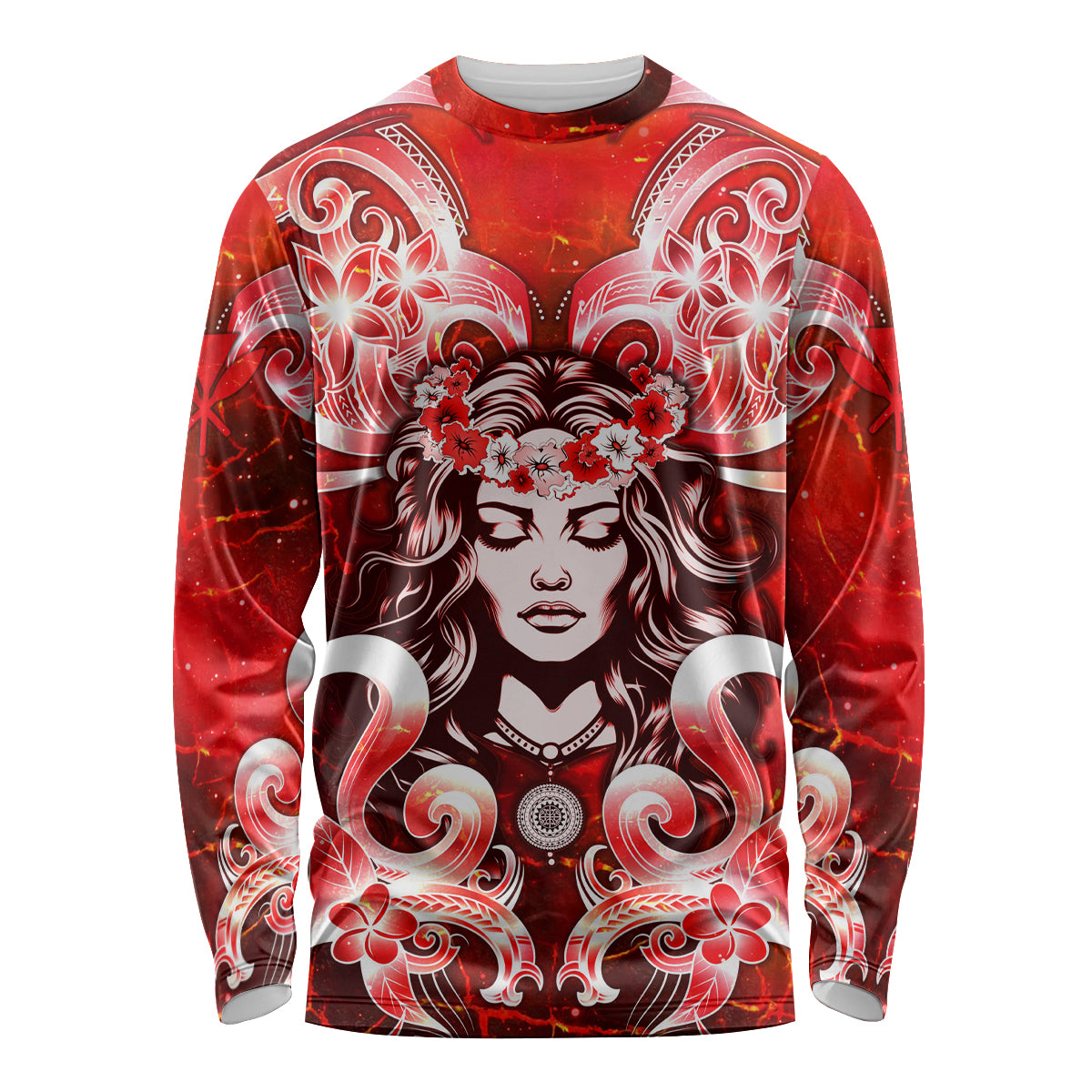 Hawaii Goddess Of Fire Madame Pele Long Sleeve Shirt Polynesian Style LT05 Unisex Red - Polynesian Pride