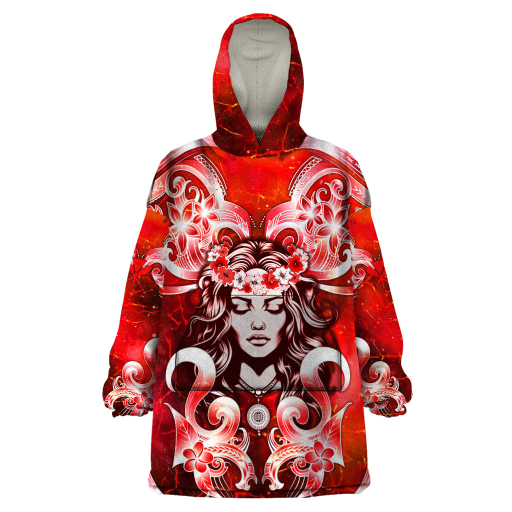 Hawaii Goddess Of Fire Madame Pele Wearable Blanket Hoodie Polynesian Style LT05 One Size Red - Polynesian Pride