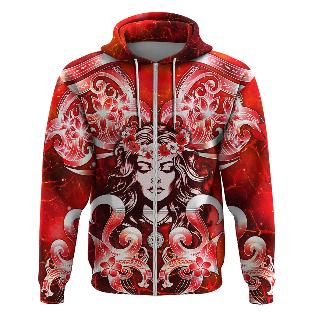 Hawaii Goddess Of Fire Madame Pele Zip Hoodie Polynesian Style LT05 Zip Hoodie Red - Polynesian Pride