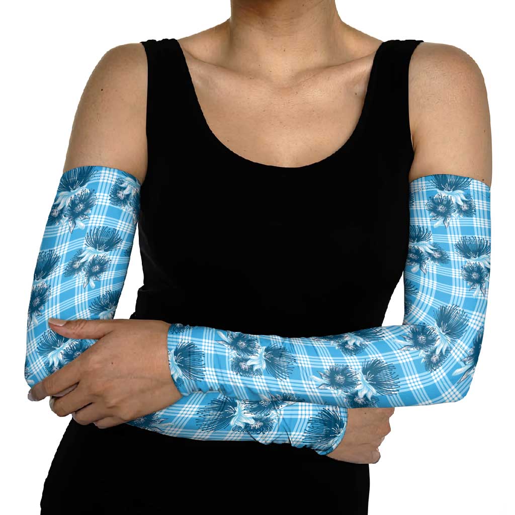 Blue Palaka Hawaii Arm Sleeves Hawaiian Lehua Blossoms LT05 - Polynesian Pride