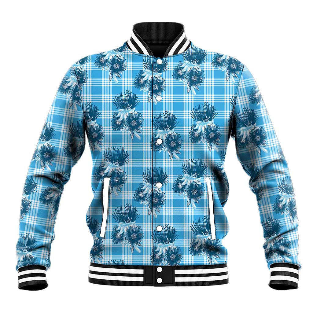 Blue Palaka Hawaii Baseball Jacket Hawaiian Lehua Blossoms LT05 Unisex Blue - Polynesian Pride