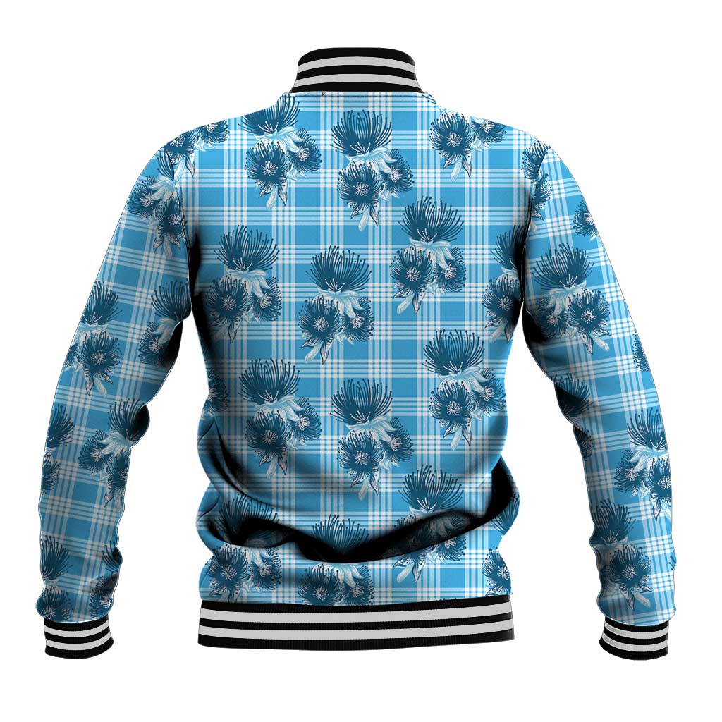 Blue Palaka Hawaii Baseball Jacket Hawaiian Lehua Blossoms LT05 - Polynesian Pride
