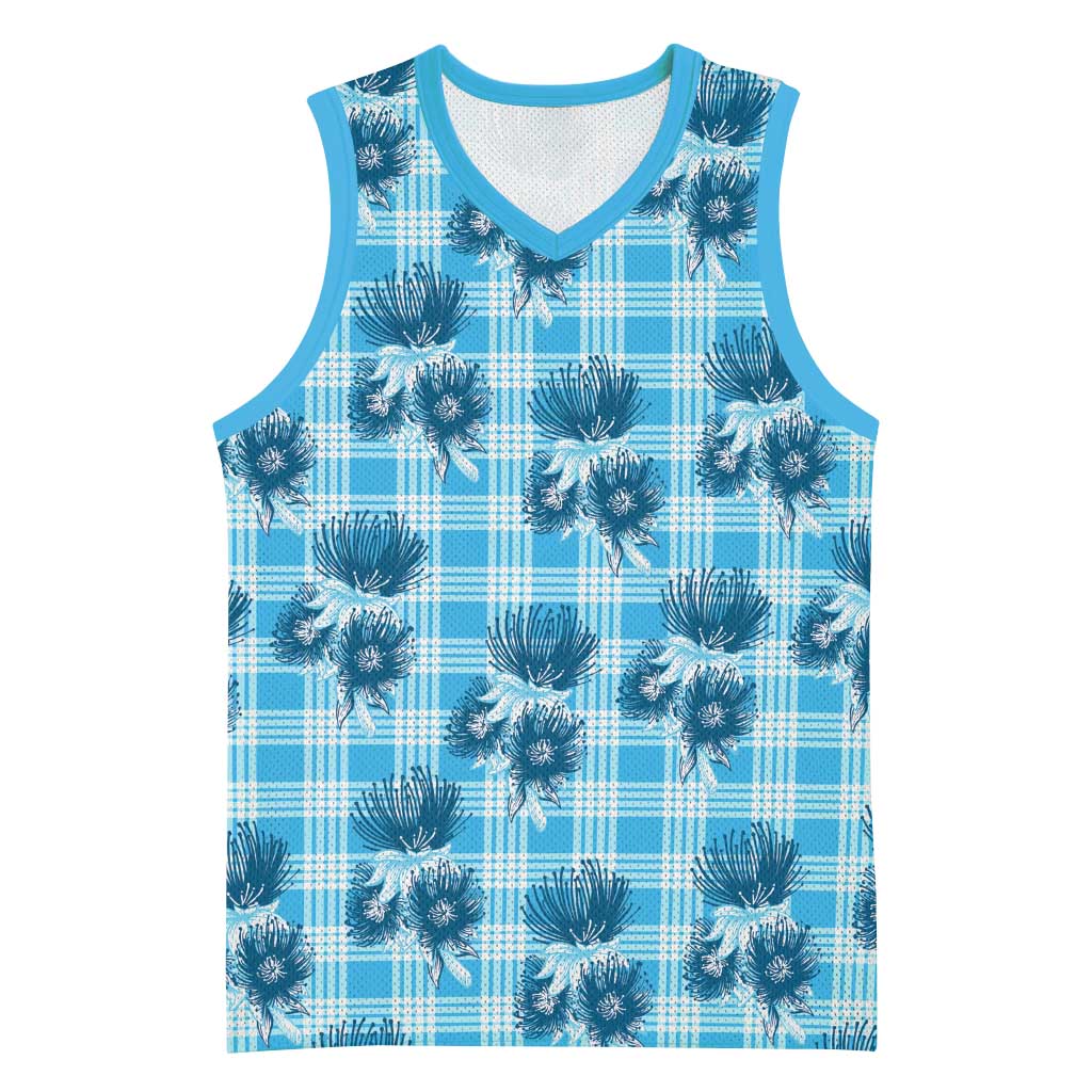 Blue Palaka Hawaii Basketball Jersey Hawaiian Lehua Blossoms LT05 Unisex Blue - Polynesian Pride