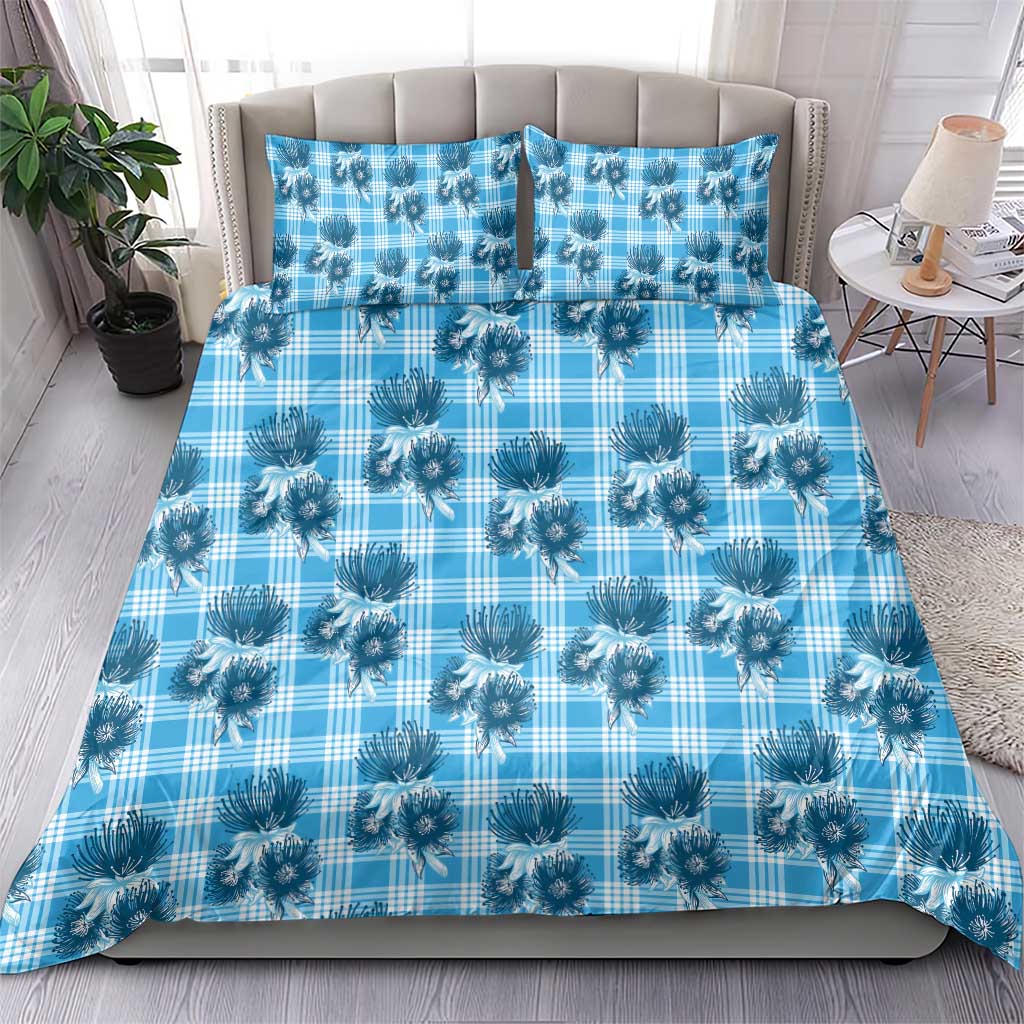 Blue Palaka Hawaii Bedding Set Hawaiian Lehua Blossoms