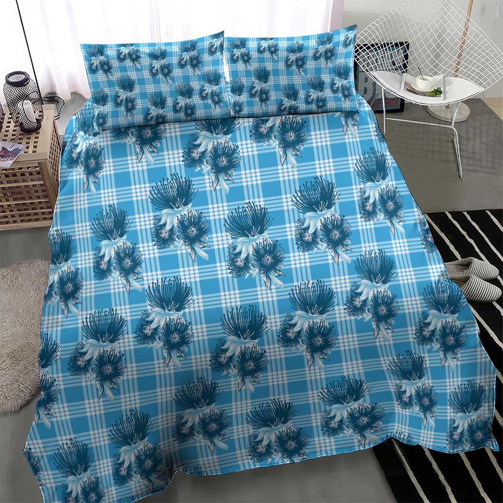 Blue Palaka Hawaii Bedding Set Hawaiian Lehua Blossoms