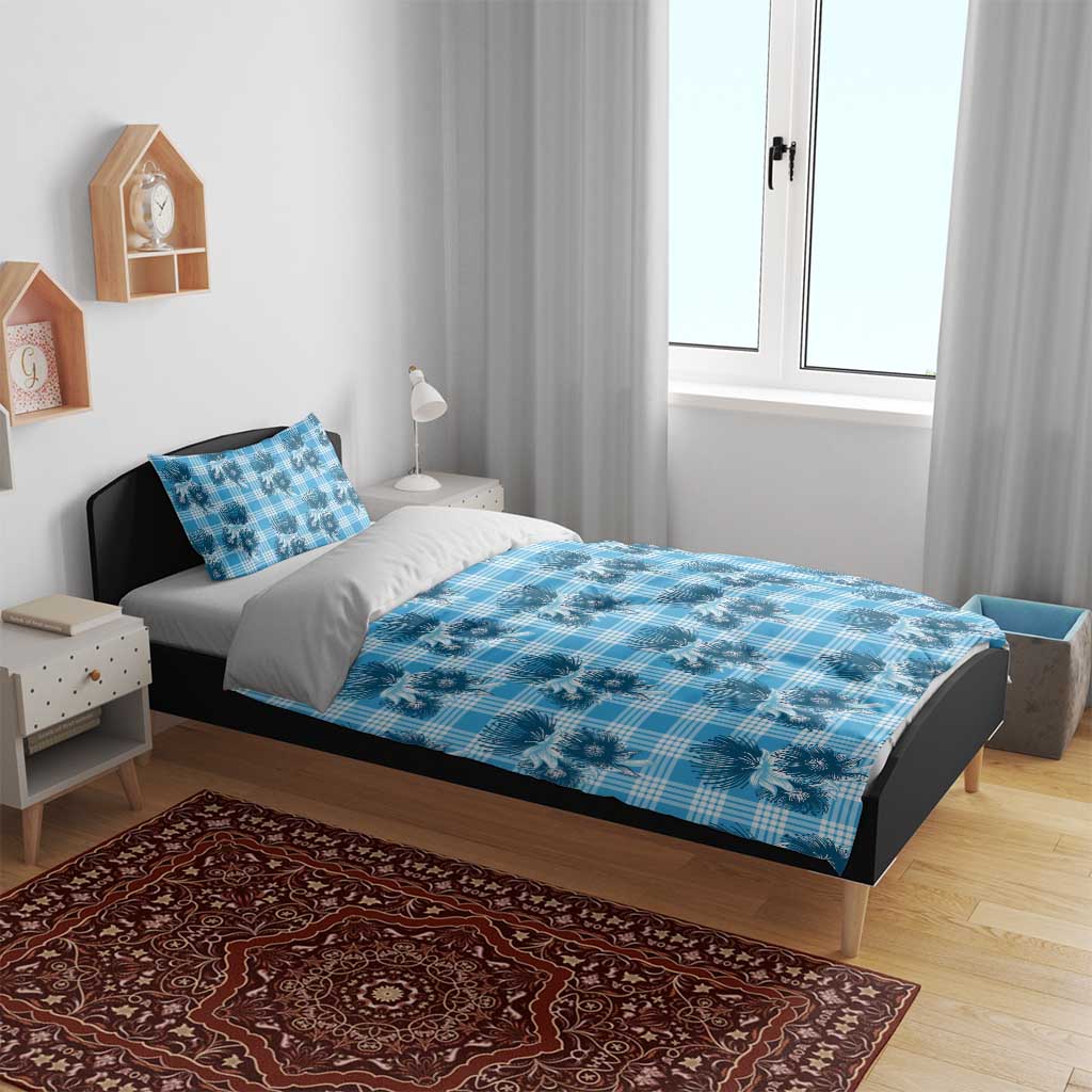 Blue Palaka Hawaii Bedding Set Hawaiian Lehua Blossoms