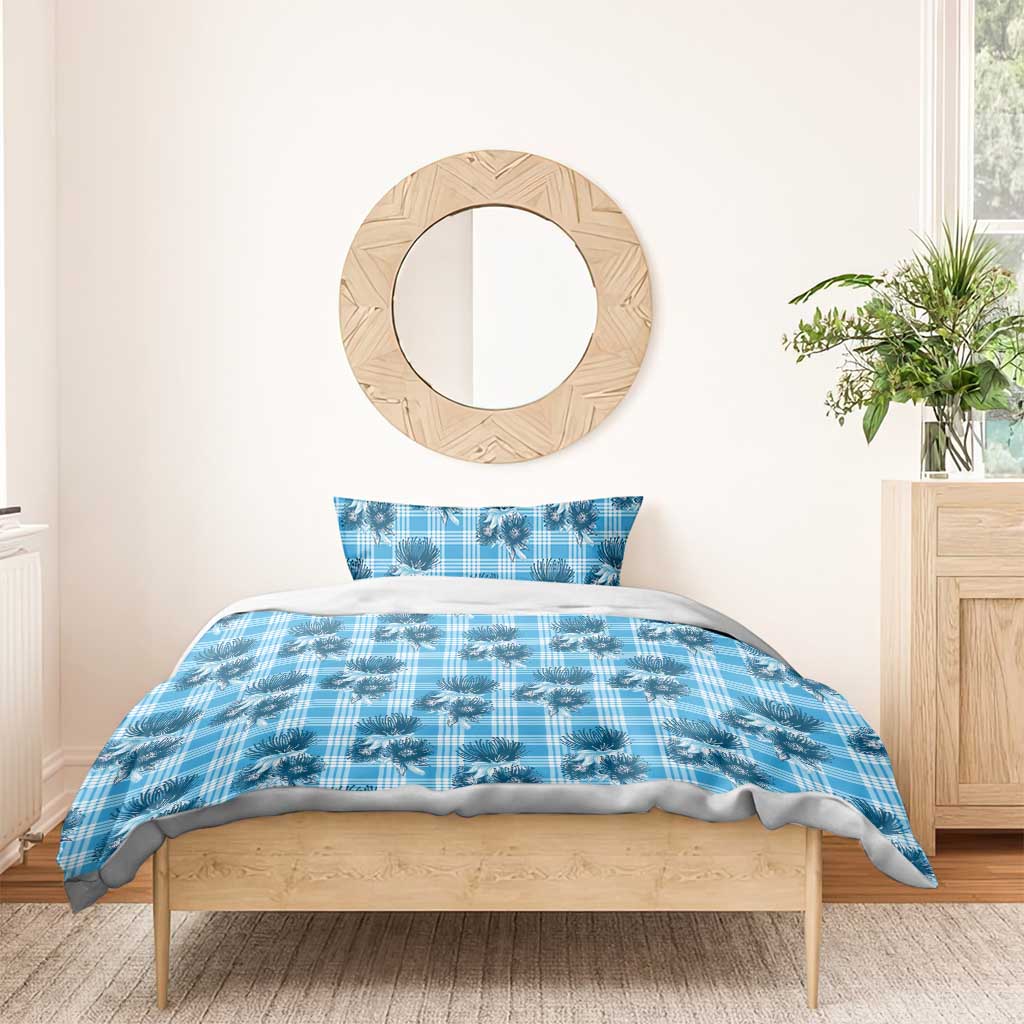 Blue Palaka Hawaii Bedding Set Hawaiian Lehua Blossoms