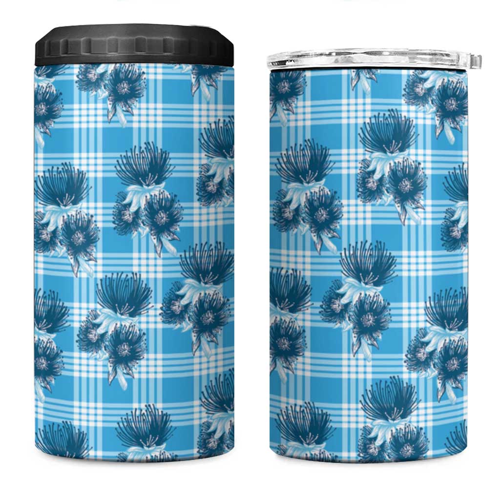 Blue Palaka Hawaii 4 in 1 Can Cooler Tumbler Hawaiian Lehua Blossoms LT05 One Size: 16 oz Blue - Polynesian Pride