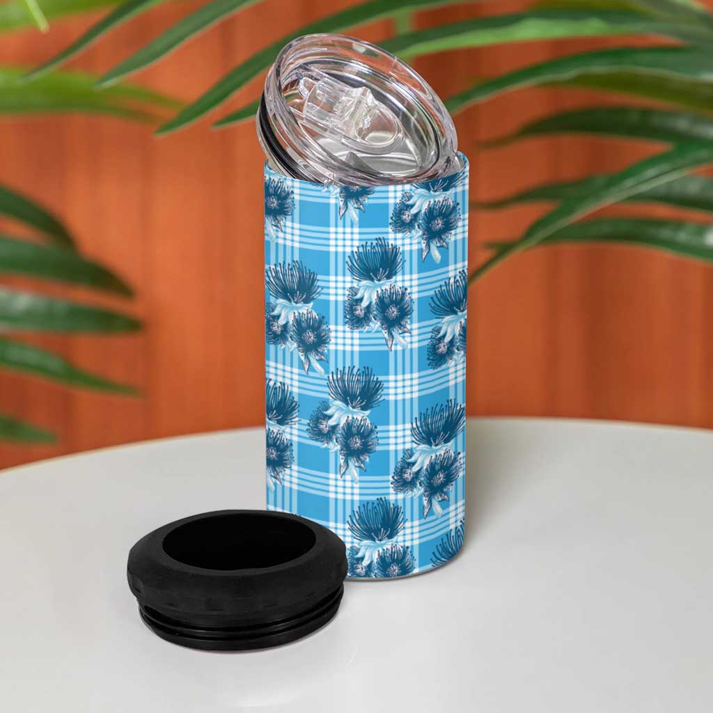 Blue Palaka Hawaii 4 in 1 Can Cooler Tumbler Hawaiian Lehua Blossoms LT05 - Polynesian Pride