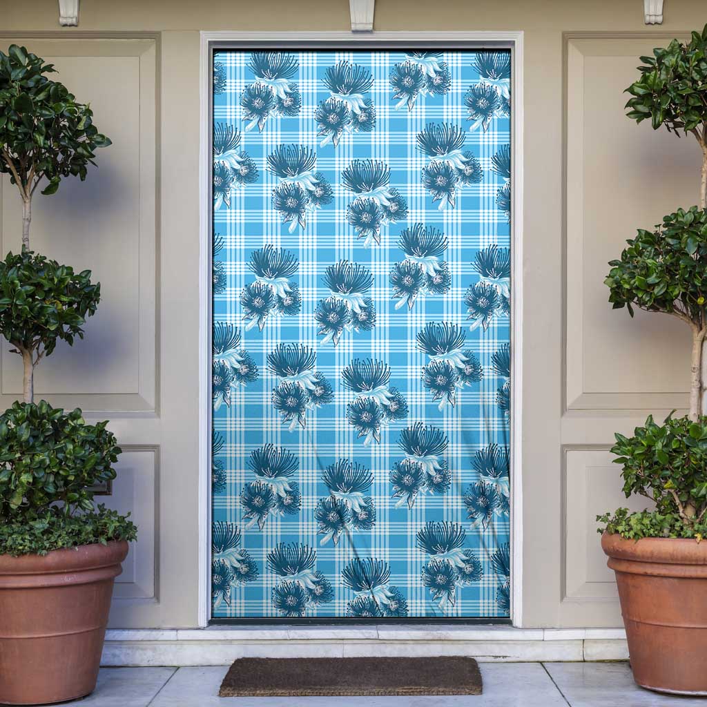 Blue Palaka Hawaii Door Cover Hawaiian Lehua Blossoms