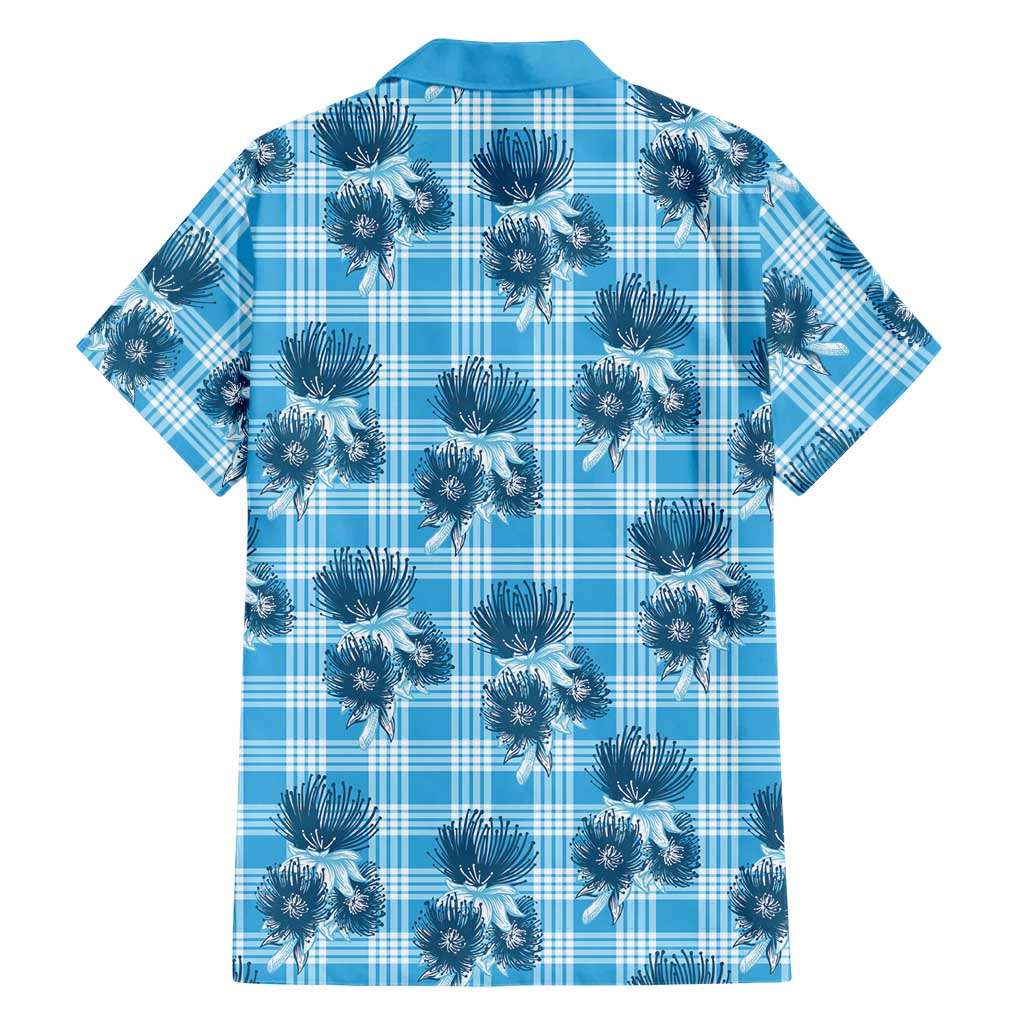 Blue Palaka Hawaii Family Matching Mermaid Dress and Hawaiian Shirt Hawaiian Lehua Blossoms
