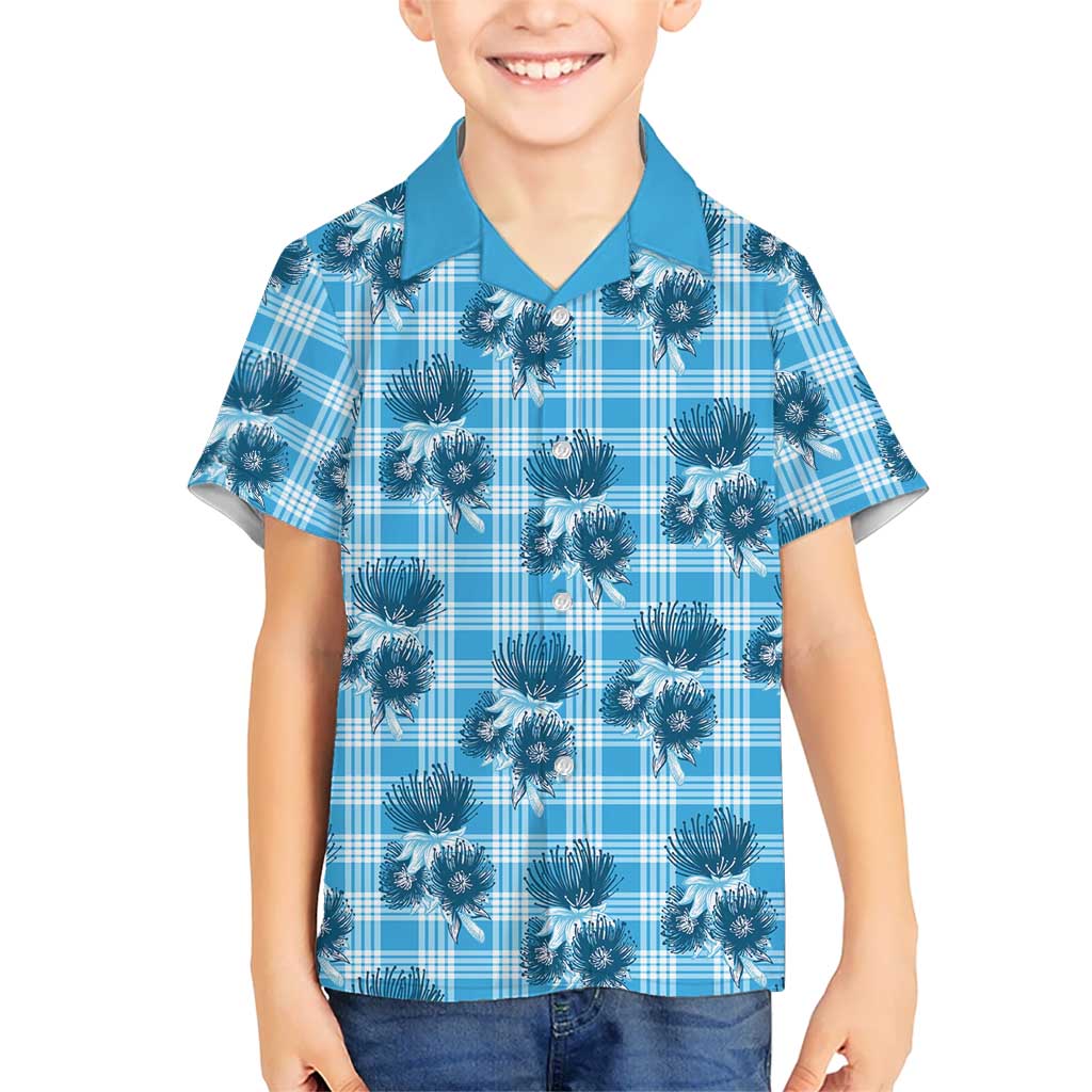 Blue Palaka Hawaii Family Matching Mermaid Dress and Hawaiian Shirt Hawaiian Lehua Blossoms