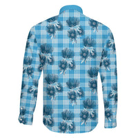 Blue Palaka Hawaii Family Matching Off The Shoulder Long Sleeve Dress and Hawaiian Shirt Hawaiian Lehua Blossoms
