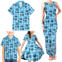 Blue Palaka Hawaii Family Matching Tank Maxi Dress and Hawaiian Shirt Hawaiian Lehua Blossoms