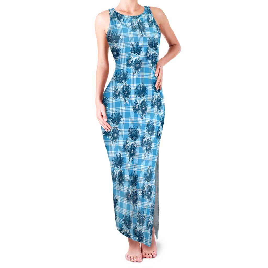 Blue Palaka Hawaii Family Matching Tank Maxi Dress and Hawaiian Shirt Hawaiian Lehua Blossoms