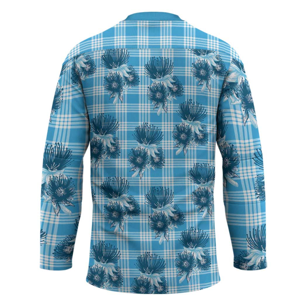 Blue Palaka Hawaii Hockey Jersey Hawaiian Lehua Blossoms LT05 - Polynesian Pride
