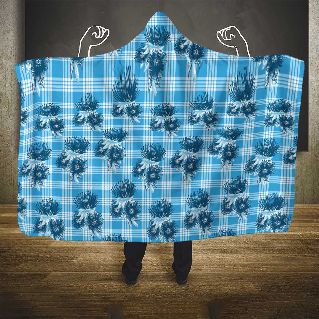 Blue Palaka Hawaii Hooded Blanket Hawaiian Lehua Blossoms LT05 - Polynesian Pride