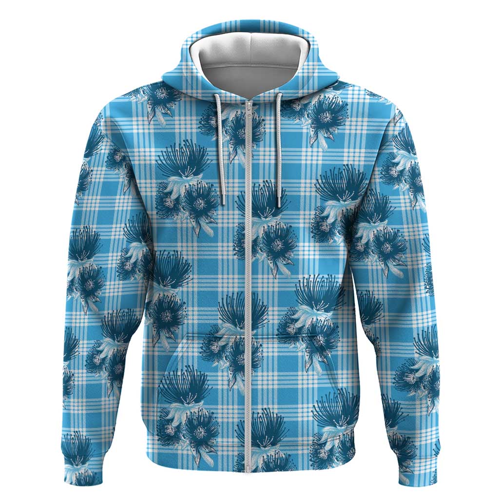 Blue Palaka Hawaii Hoodie Hawaiian Lehua Blossoms LT05 Zip Hoodie Blue - Polynesian Pride