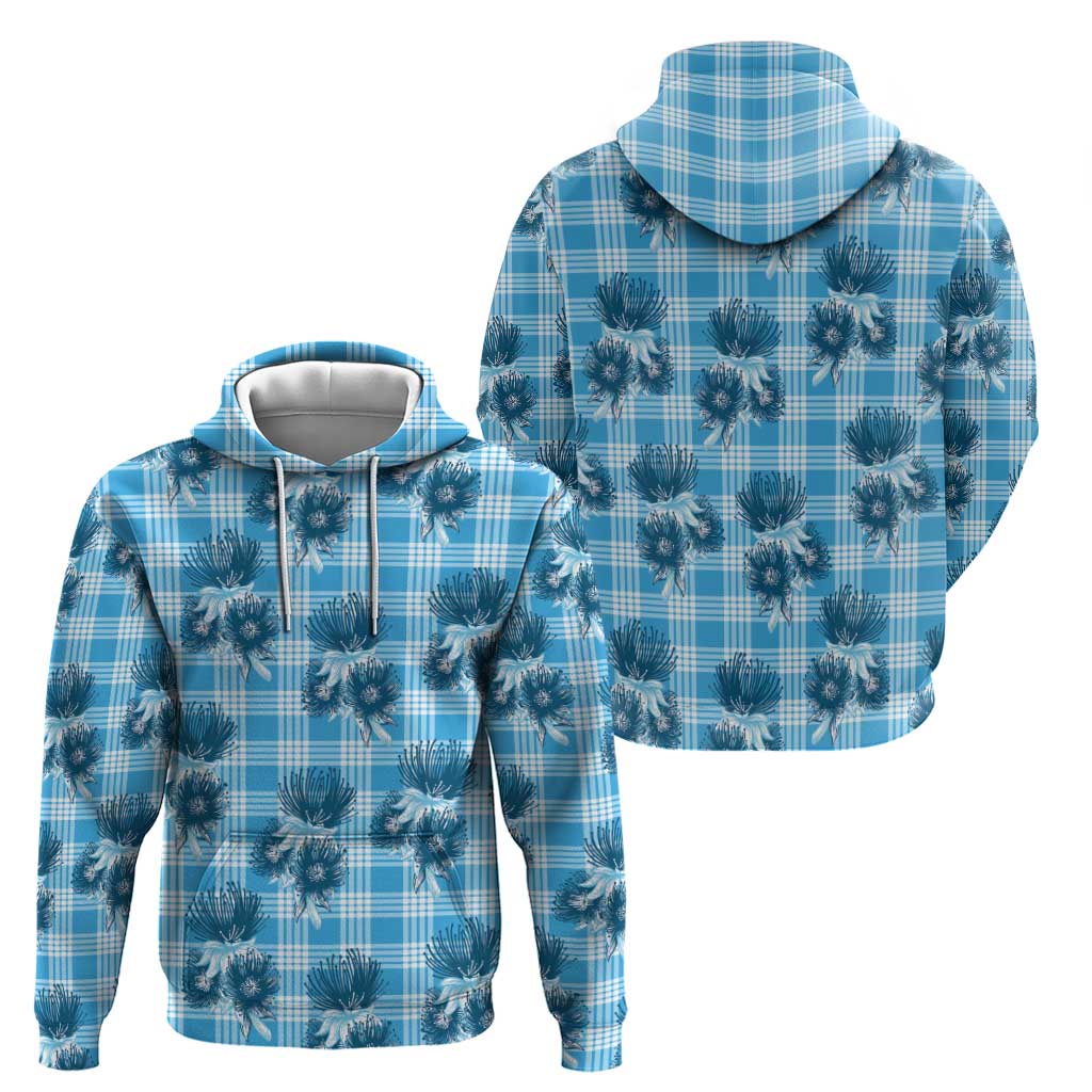 Blue Palaka Hawaii Hoodie Hawaiian Lehua Blossoms LT05 - Polynesian Pride