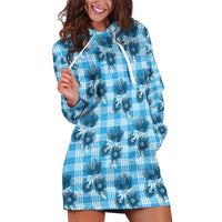Blue Palaka Hawaii Hoodie Dress Hawaiian Lehua Blossoms