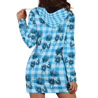 Blue Palaka Hawaii Hoodie Dress Hawaiian Lehua Blossoms