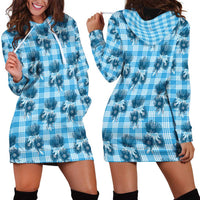Blue Palaka Hawaii Hoodie Dress Hawaiian Lehua Blossoms