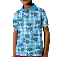 Blue Palaka Hawaii Kid Polo Shirt Hawaiian Lehua Blossoms LT05 Kid Blue - Polynesian Pride