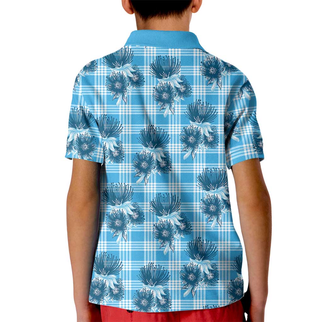 Blue Palaka Hawaii Kid Polo Shirt Hawaiian Lehua Blossoms LT05 - Polynesian Pride
