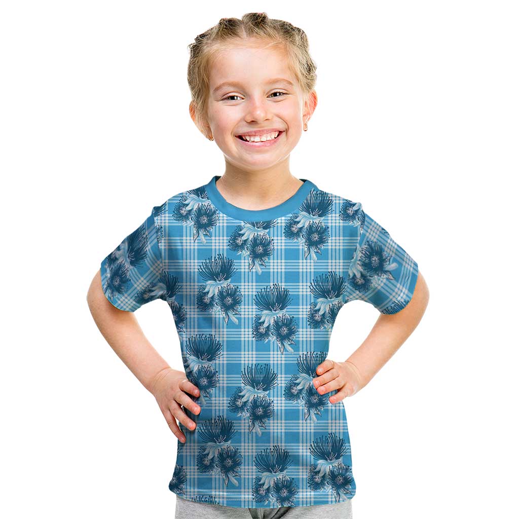 Blue Palaka Hawaii Kid T Shirt Hawaiian Lehua Blossoms LT05 Blue - Polynesian Pride