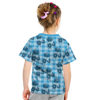 Blue Palaka Hawaii Kid T Shirt Hawaiian Lehua Blossoms LT05 - Polynesian Pride