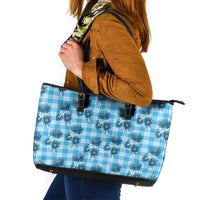 Blue Palaka Hawaii Leather Tote Bag Hawaiian Lehua Blossoms LT05 Blue - Polynesian Pride