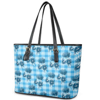Blue Palaka Hawaii Leather Tote Bag Hawaiian Lehua Blossoms LT05 - Polynesian Pride