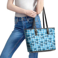 Blue Palaka Hawaii Leather Tote Bag Hawaiian Lehua Blossoms LT05 - Polynesian Pride